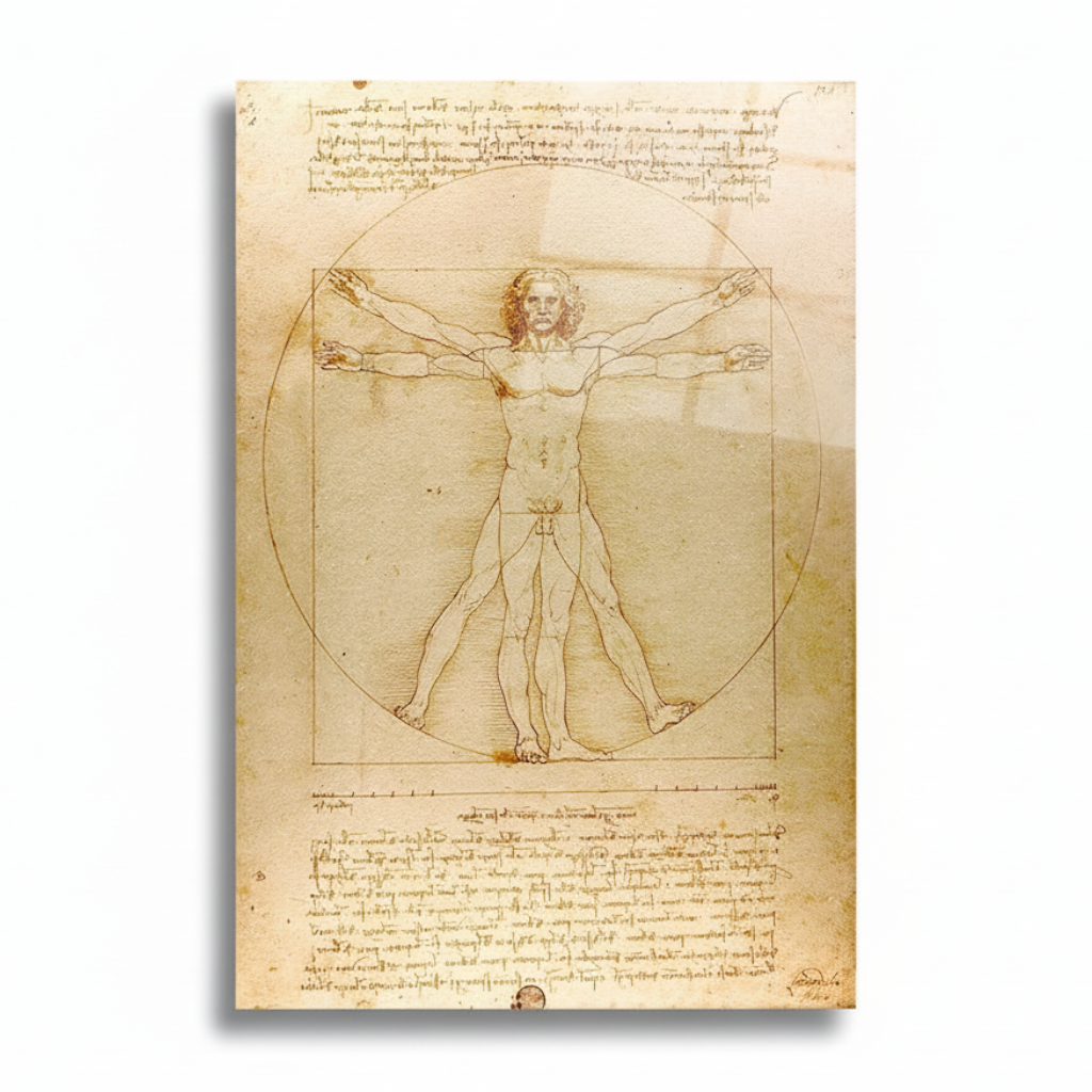 L'Homme de Vitruve Tableau en Verre Trempé