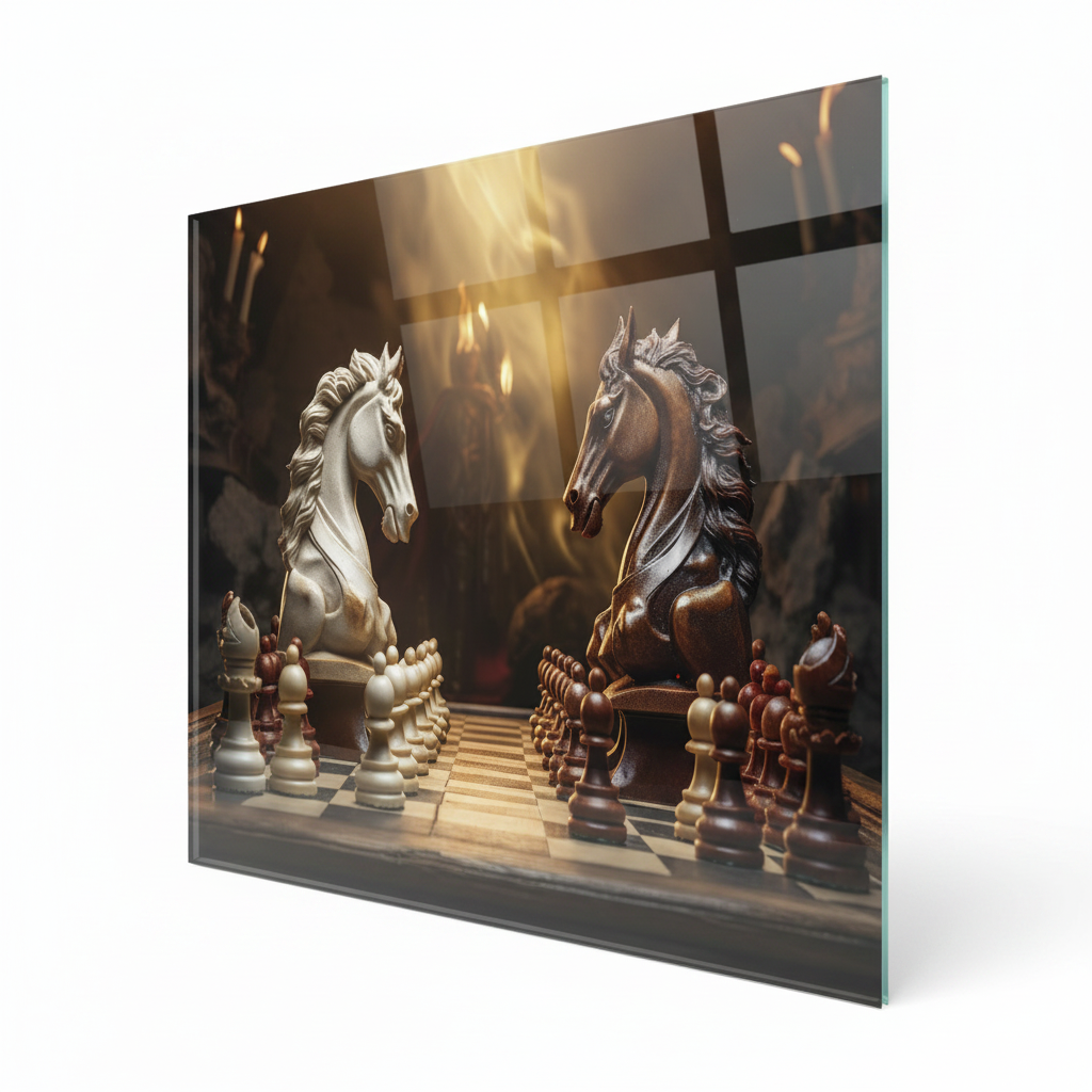 Chess Knights Glass Wall Art – right side view