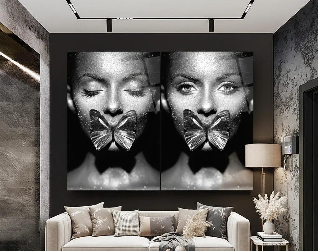 Woman Portrait Duo Glass Wall Art Set - LUXARTDECO