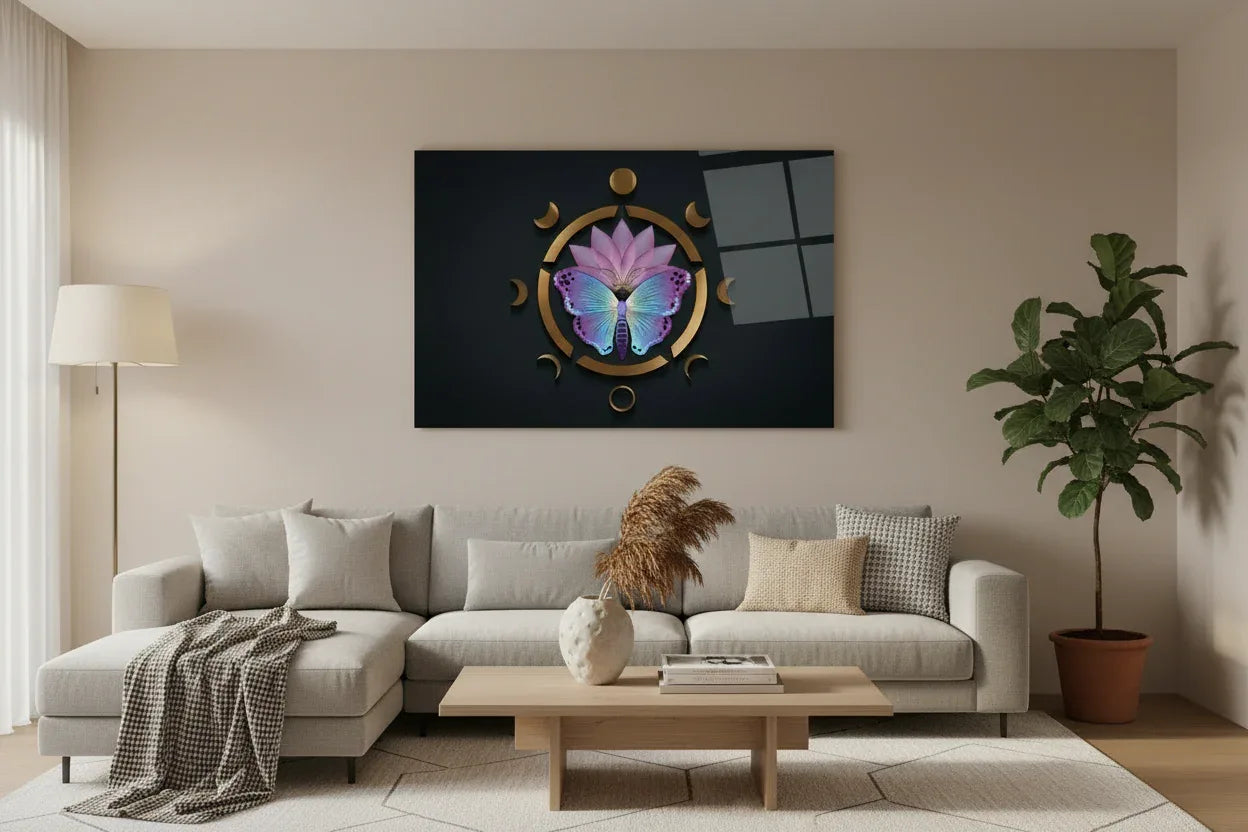 Lotus Butterfly Glass Wall Art - LUXARTDECO