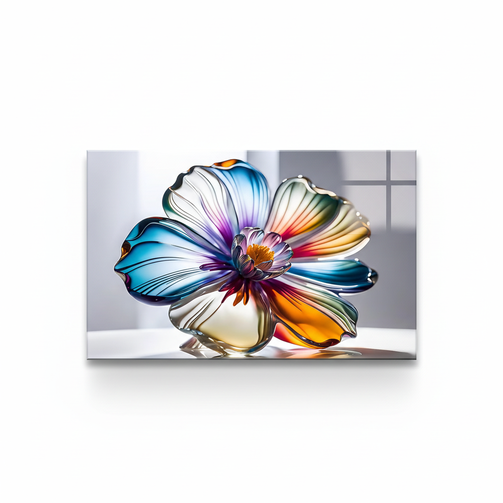 LMT-047 colorful glass flower wall art, front view with original panel proportions
