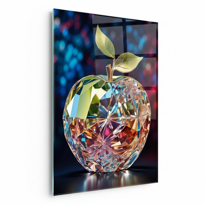 Left side view of Crystal Apple Glass Wall Art showing the glass edge and faceted crystal apple artwork.