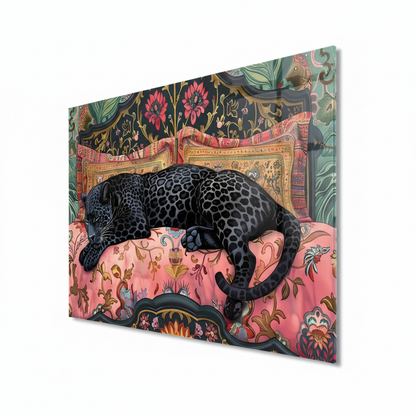 Right angled view of black panther horizontal glass wall art