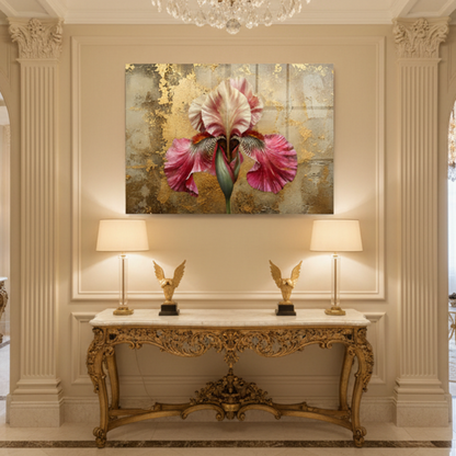Golden Iris Glass Wall Art in luxury entrance hall