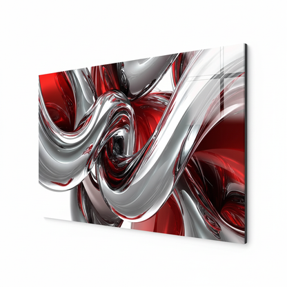 LMT-048 chrome silver red black abstract glass wall art, right side view