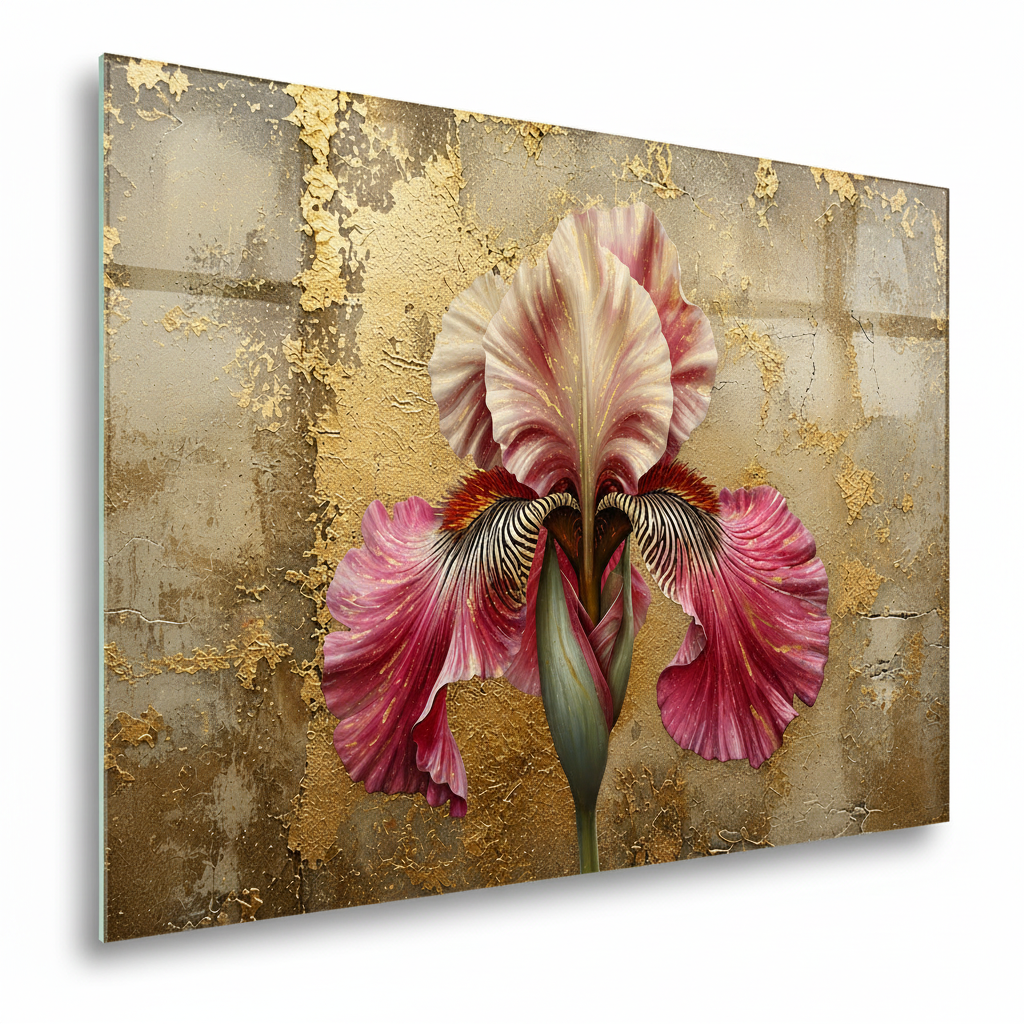 Golden Iris Glass Wall Art – left side view