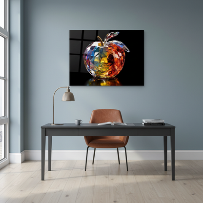 Split-Tone Crystal Apple Glass Wall Art displayed in a sophisticated home office with powder-blue walls.