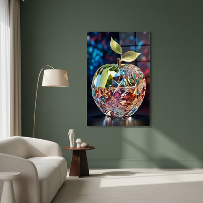 Crystal Apple Glass Wall Art displayed in a luxury living room with deep sage green walls.
