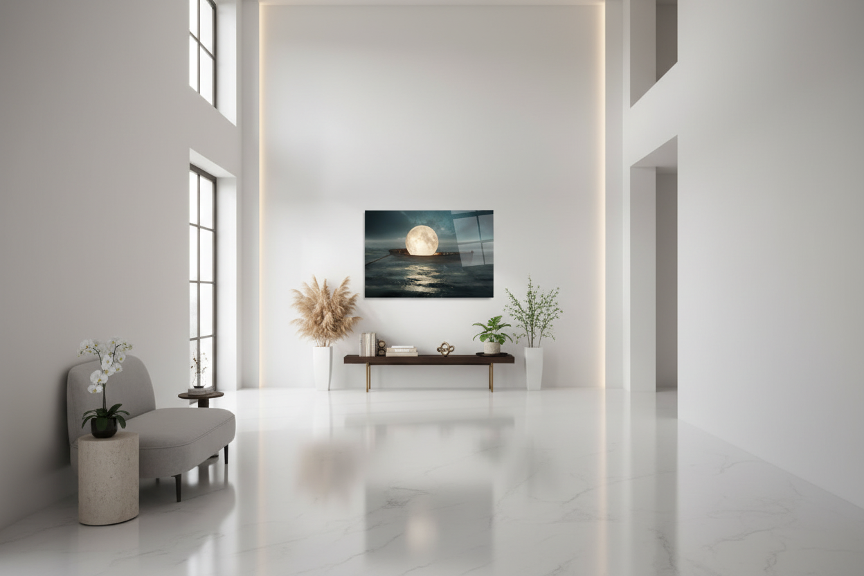 Tableau mural en verre « Lune dans le bateau »