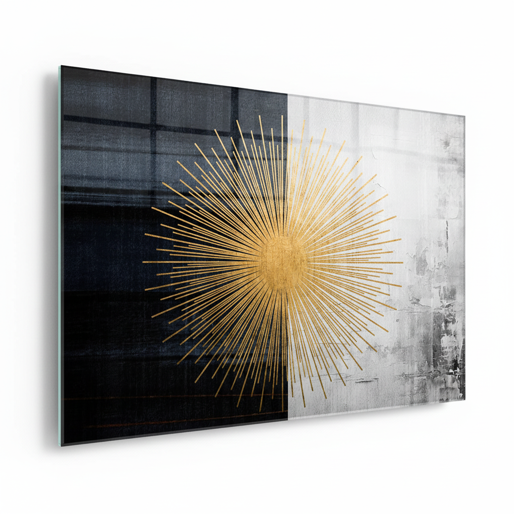 Golden Sunburst Glass Wall Art – left side view