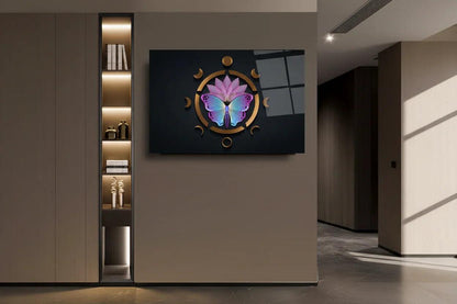 Lotus Butterfly Glass Wall Art - LUXARTDECO