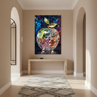 Crystal Apple Glass Wall Art displayed in a luxury entrance hall with soft sand-colored walls.