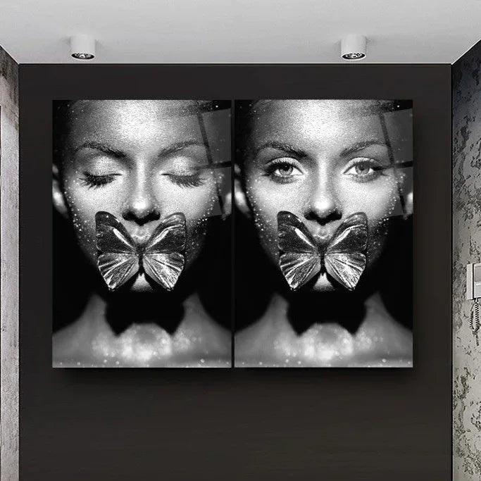 Woman Portrait Duo Glass Wall Art Set - LUXARTDECO