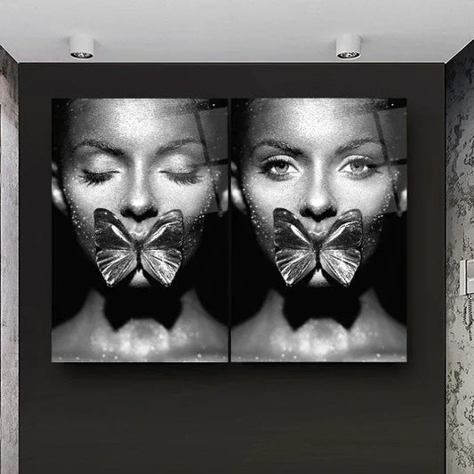 Woman Portrait Duo Glass Wall Art Set - LUXARTDECO