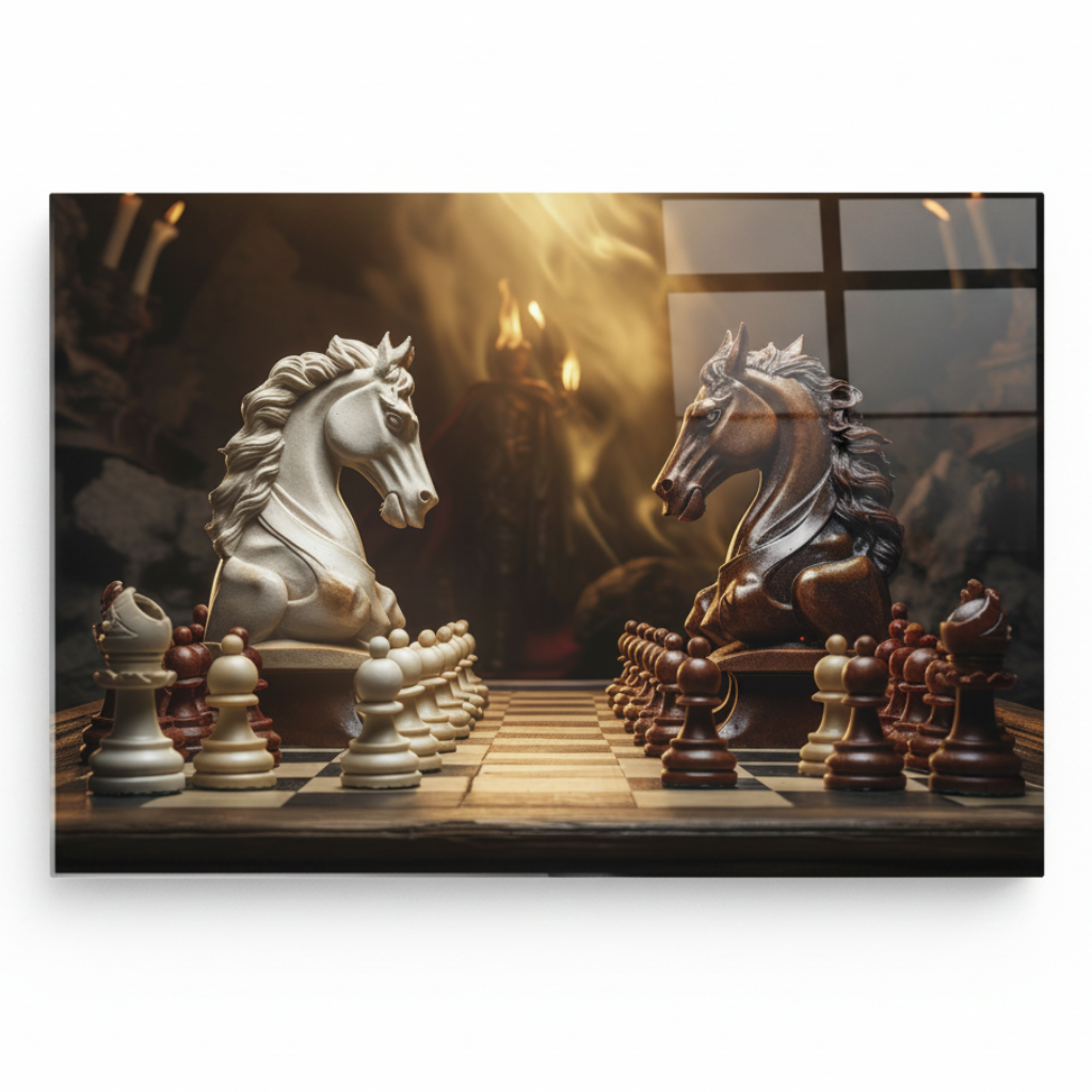 Chess Knights Glass Wall Art