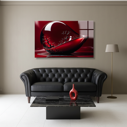 LMT-051 ruby red black glossy abstract glass wall art in a luxury living room