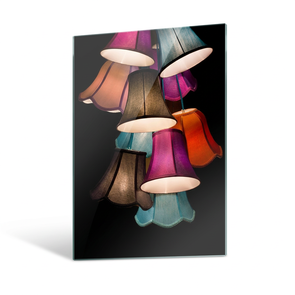 D-177 colorful lampshades glass wall art, right angle
