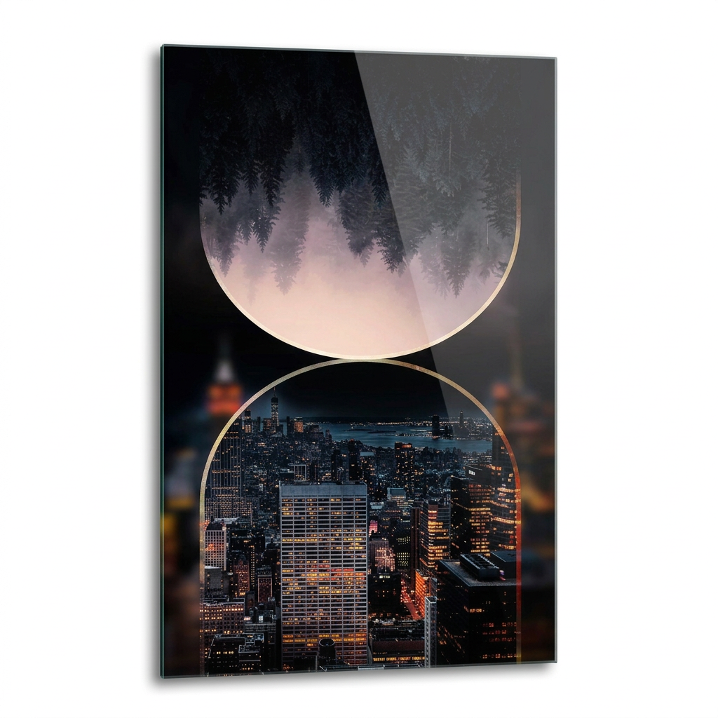 D-176 forest and night city glass wall art, left angle