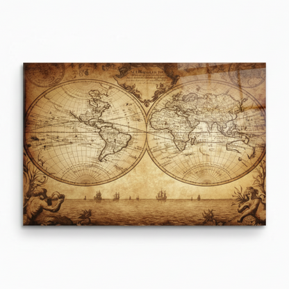 Antique World Map Glass Wall Art