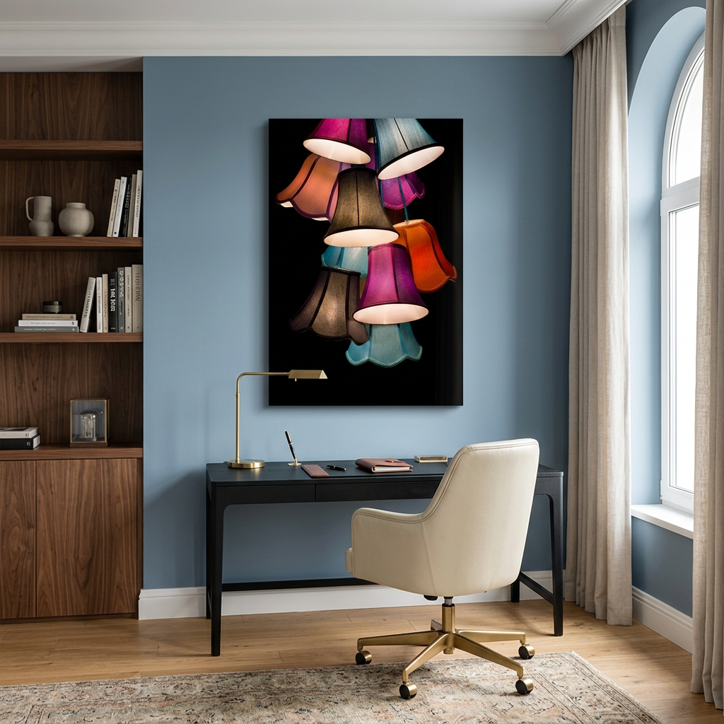 D-177 colorful lampshades glass wall art in blue office