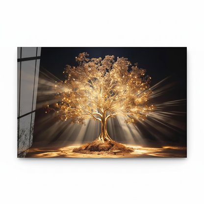 LMT-045 golden Tree of Life glass wall art, front view with original wide panel proportions