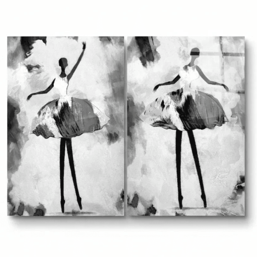 Ballerina Duo Glass Wall Art Set - LUXARTDECO