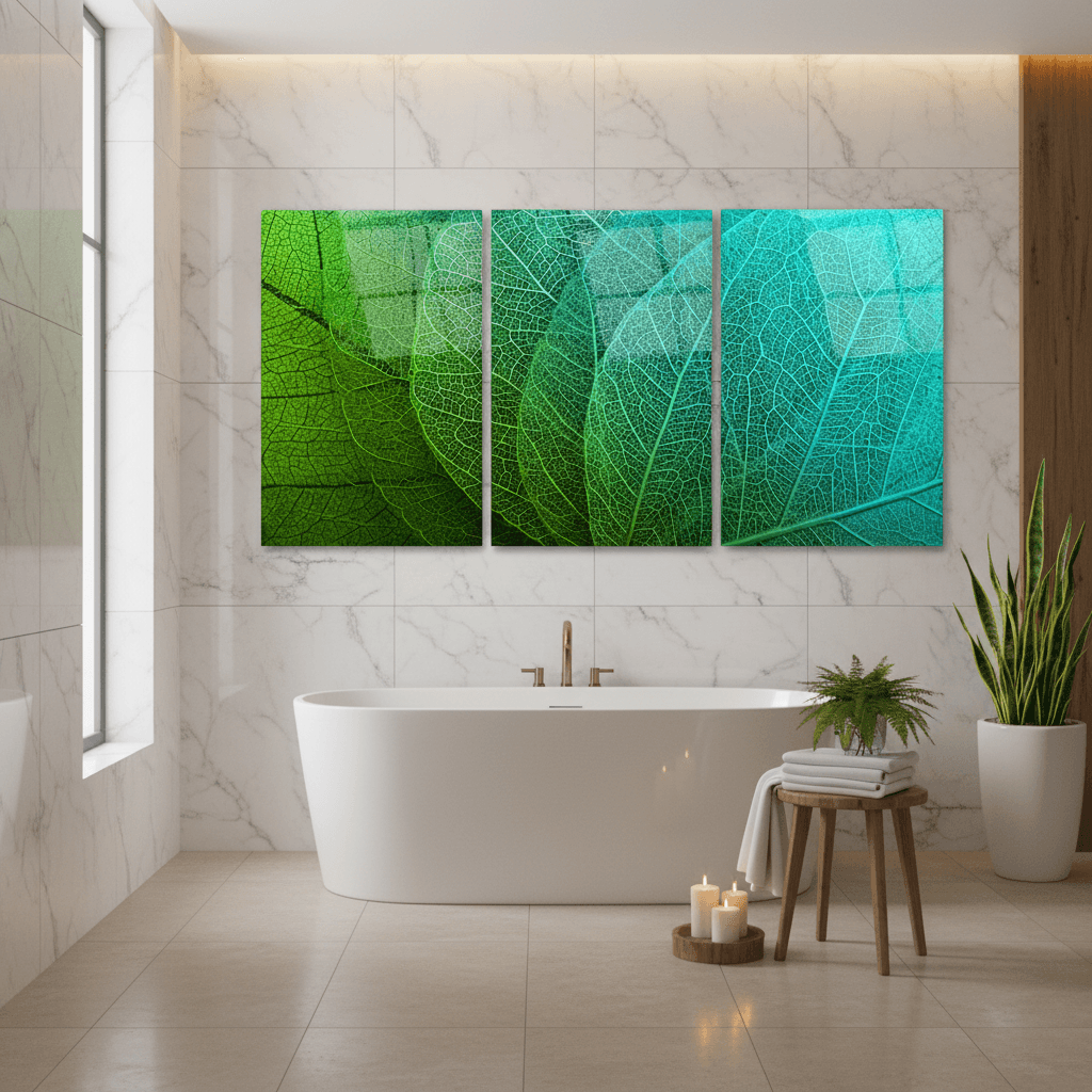 Feuilles Turquoises Tableau en Verre Trempé