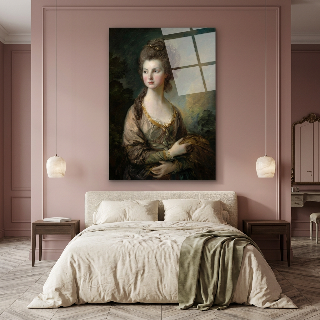 D-175 glass wall art in dusty rose bedroom
