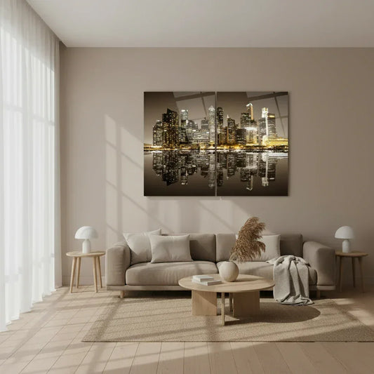 City Skyline Duo Glass Wall Art Set - LUXARTDECO
