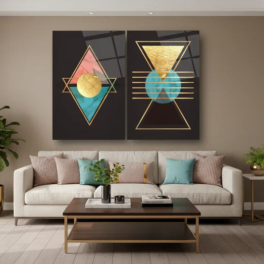Colorful Abstract Duo Glass Wall Art Set - LUXARTDECO