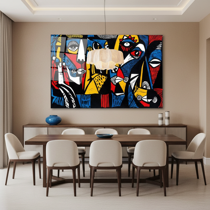 Abstract Expressionist Glass Wall Art in an elegant contemporary dining room