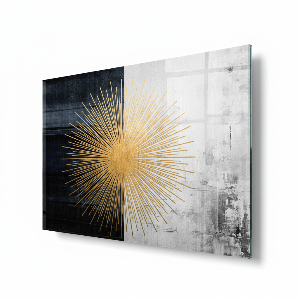 Golden Sunburst Glass Wall Art – right side view