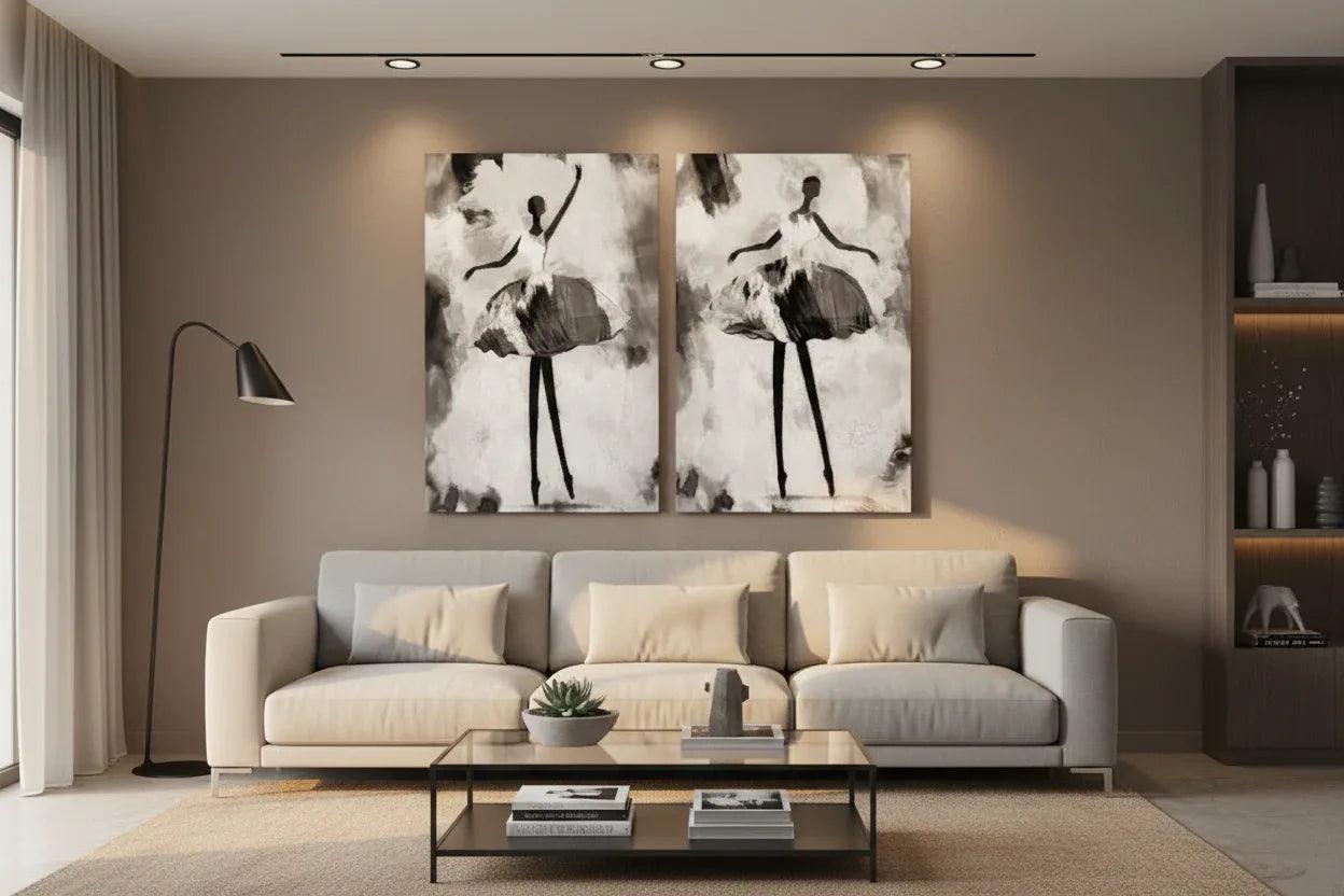 Ballerina Duo Glass Wall Art Set - LUXARTDECO