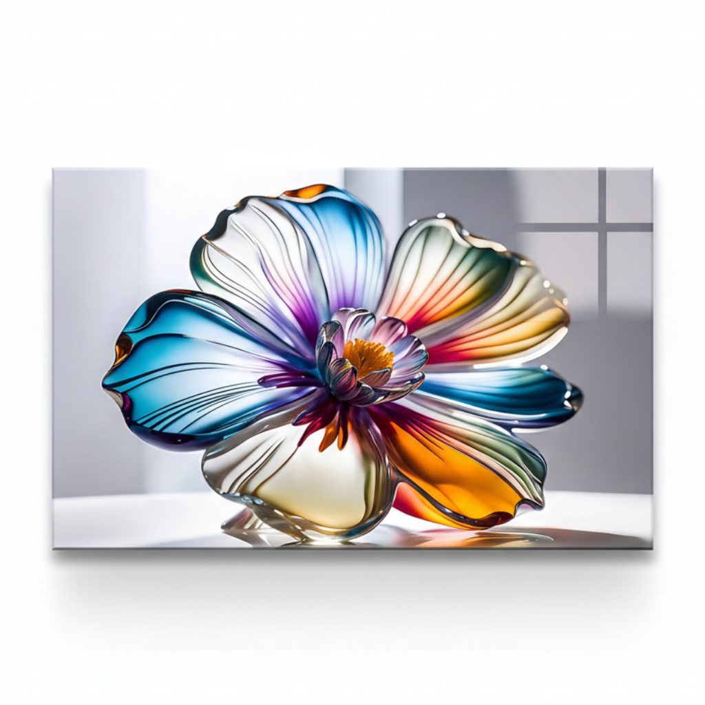 Fleur en Verre Coloré Tableau en Verre Trempé
