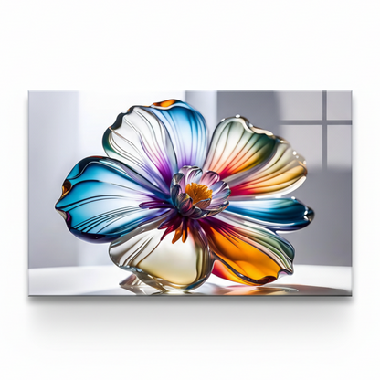 Fleur en Verre Coloré Tableau en Verre Trempé