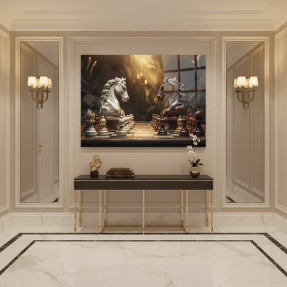 Chess Knights Glass Wall Art in luxury entrance hall