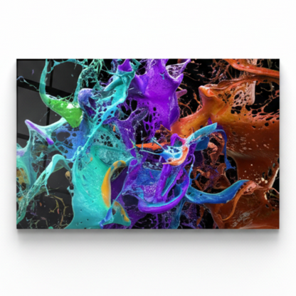 Perfectly frontal view of abstract fluid glass wall art on white background