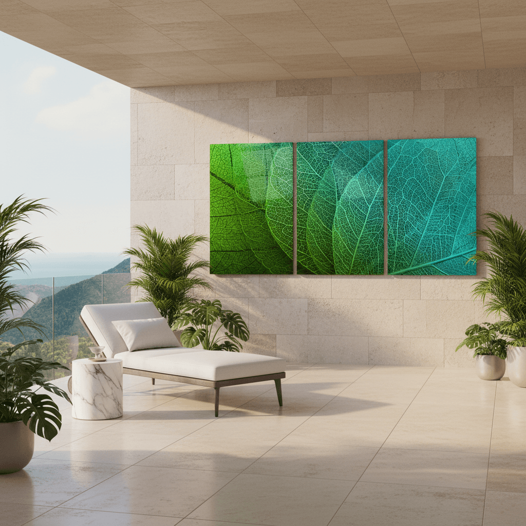 Feuilles Turquoises Tableau en Verre Trempé