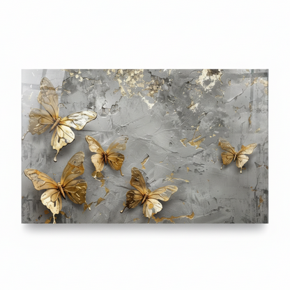 Farfalle Dorate su Marmo Quadro in Vetro Temperato