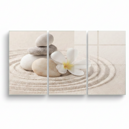 Fiori di Plumeria e Pietre Quadro in Vetro Temperato