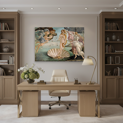 Venus Renaissance glass wall art in a refined executive office