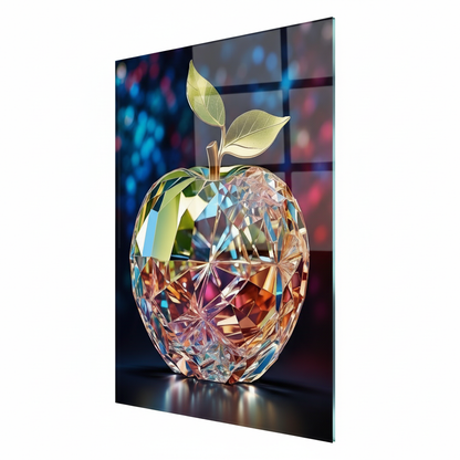 Right side view of Crystal Apple Glass Wall Art showing the glass edge and faceted crystal apple artwork.