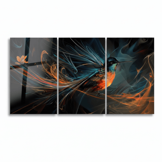 Teal and Orange Hummingbird Glass Wall Art