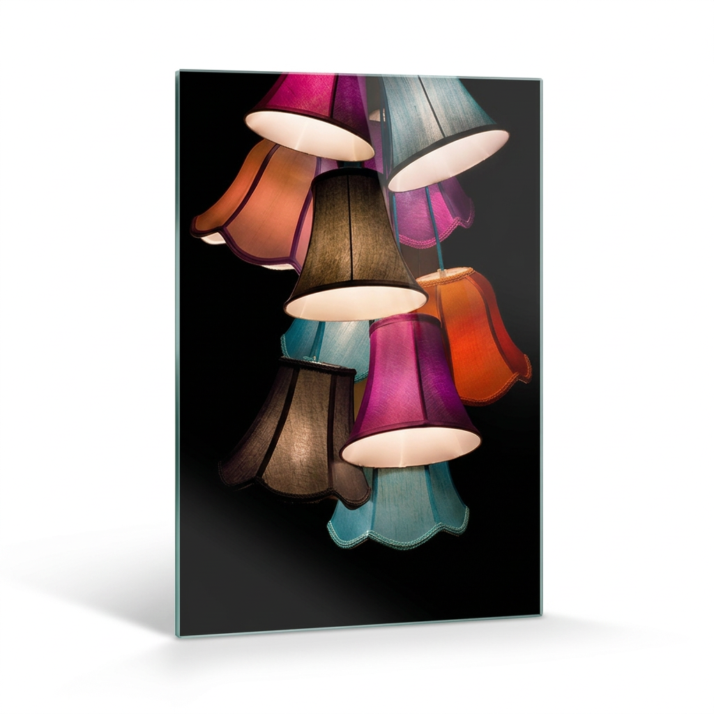 D-177 colorful lampshades glass wall art, left angle