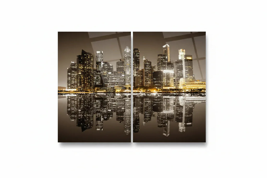 City Skyline Duo Glass Wall Art Set - LUXARTDECO