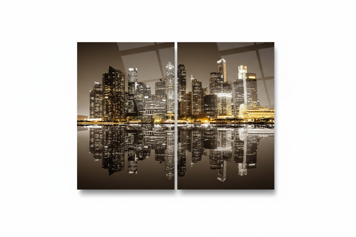 City Skyline Duo Glass Wall Art Set