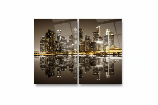 City Skyline Duo Glass Wall Art Set - LUXARTDECO