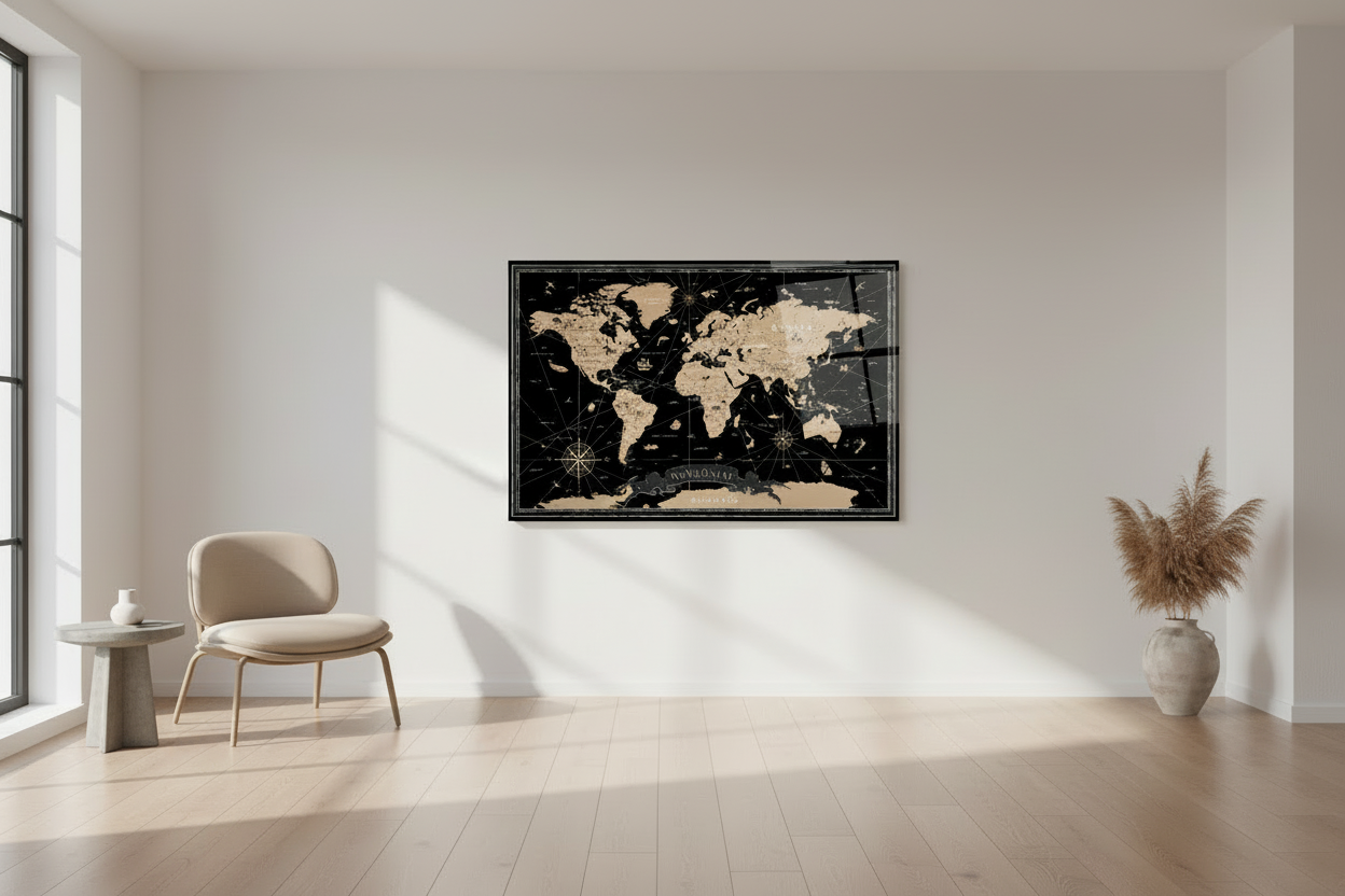World Map Glass Wall Art
