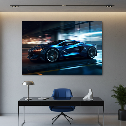Blue Supercar Glass Wall Art