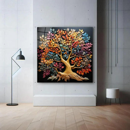 Vibrant Colorful Tree Glass Wall Art - LUXARTDECO